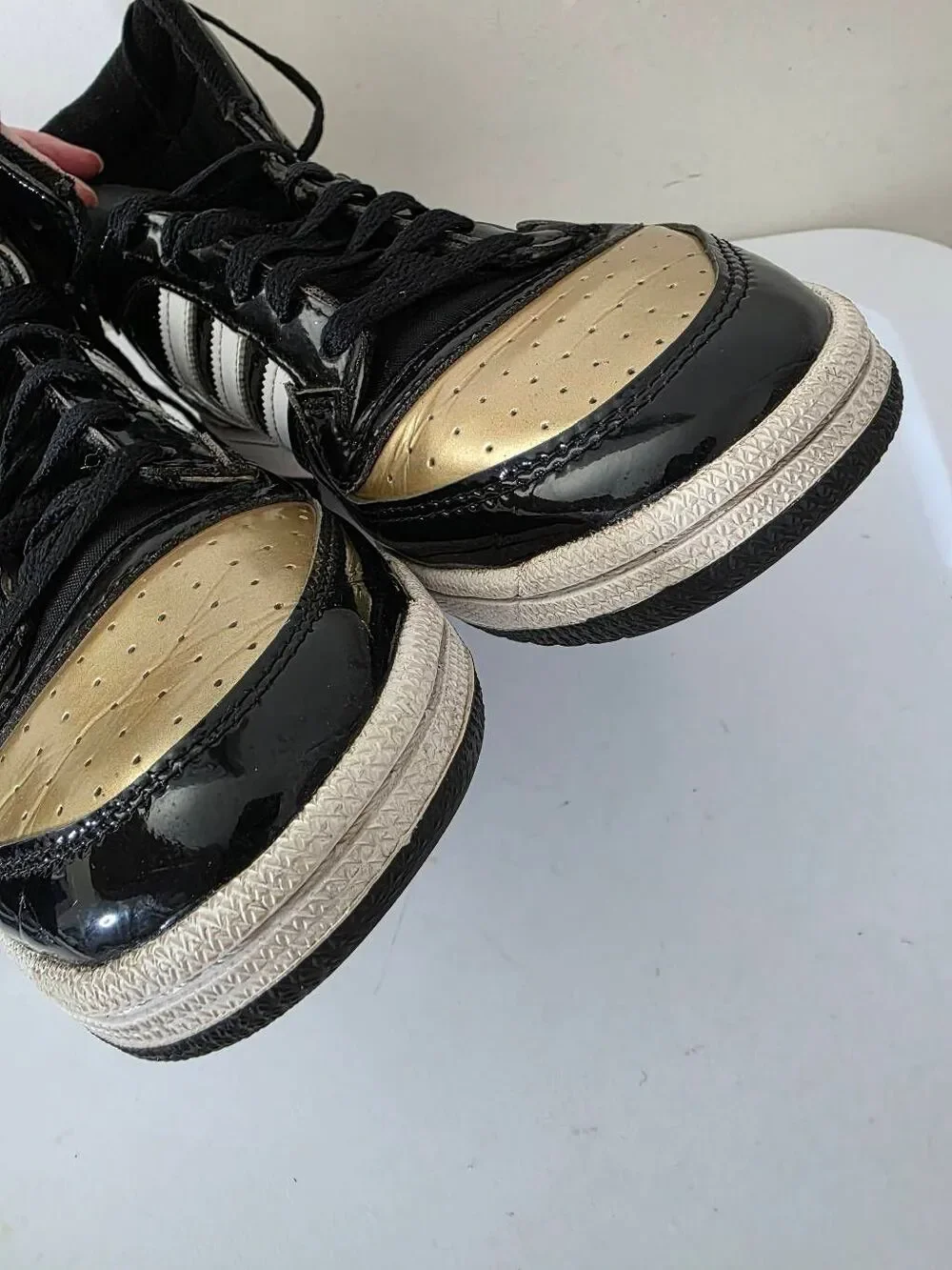 Adidas Top Ten RB Black Gold Patent High Top Sneakers FX7873 Men’s Size 10